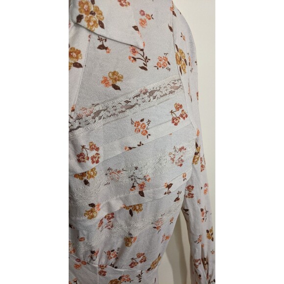 Free People Dress Good Days Floral Long Bell Sleeve Mini In Cream XS - Picture 9 of 13